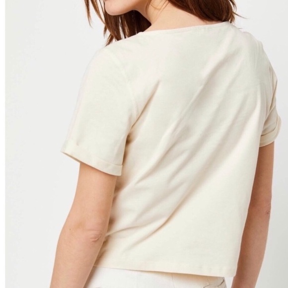 Free People What’s Up Henley Ivory Cream Short Sleeve T-shirt Small Button Front - Picture 8 of 8